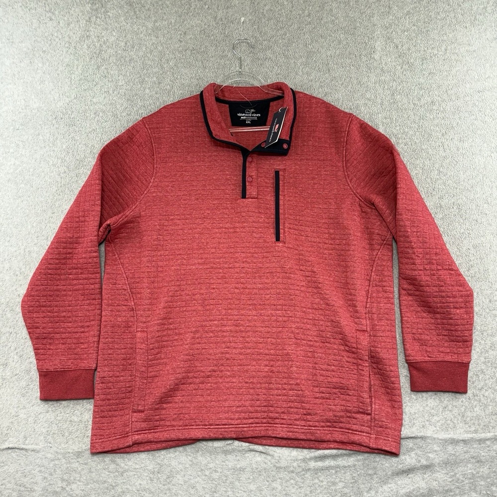 NEW Vineyard Vines Men's Quilted Navigator 1/4 Snap Pullover Salmon XXL 2XL NWT
